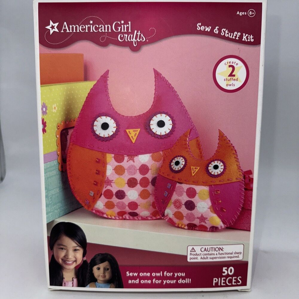 American Girl Crafts Sew & Stuff Kit 50 PcCreate 2 Stuffed OWLS PINK -New In Box